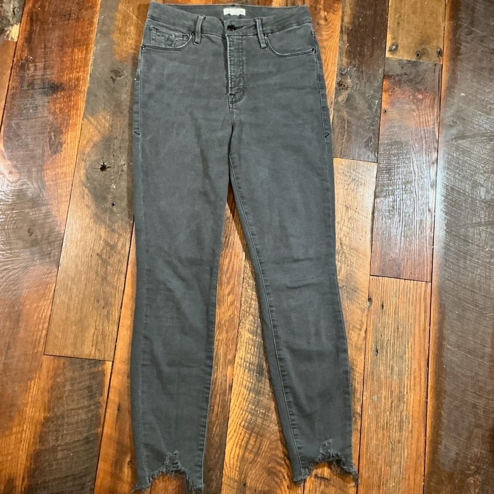 Good American Black Skinny Jeans Women’s 4/27 Raw Hem Stretch Denim